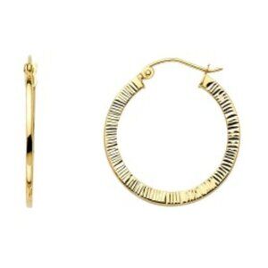 14K Gold 2mm Diamond cut  Hoop Earrings